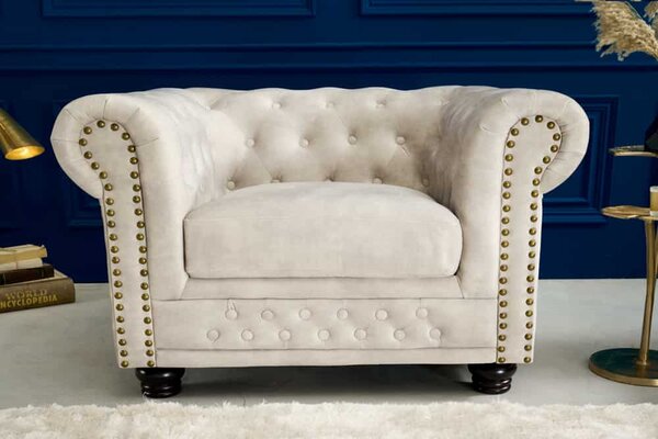 Designové křeslo Chesterfield šampaňský samet