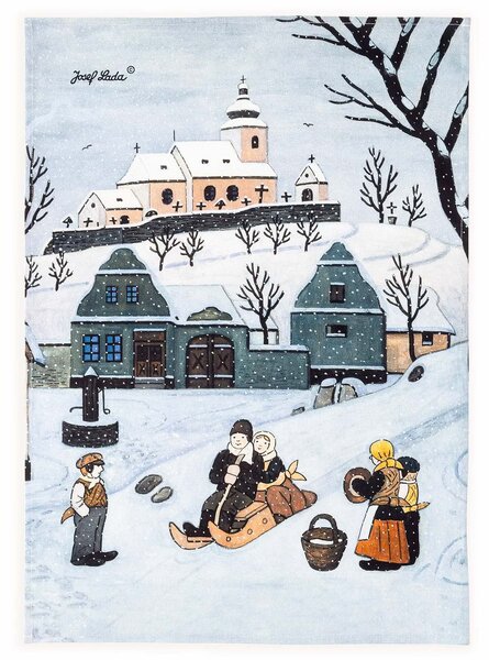 Matějovský utěrky JOSEF DĚTSKÉ HRY V ZIMĚ, modrá, 2 kusy 50x70cm