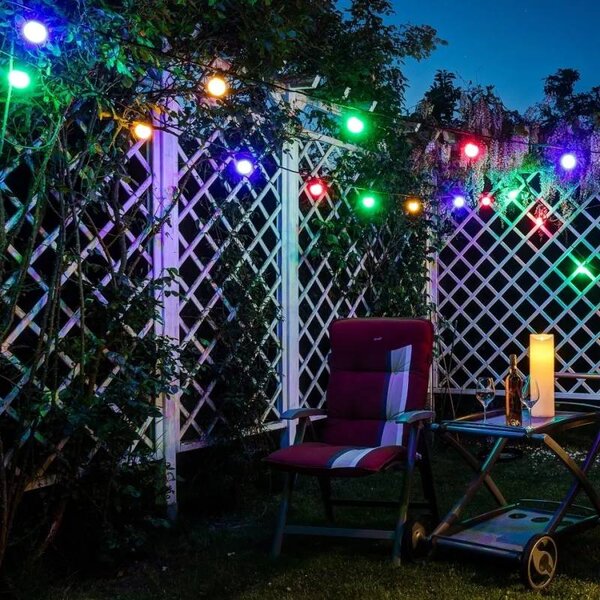 DECOLED Easy Fix LED party osvětlení, 5 m, venkovní, 10 kouliček, 70 barevných diod, černý kabel, IP44, prodlužovací