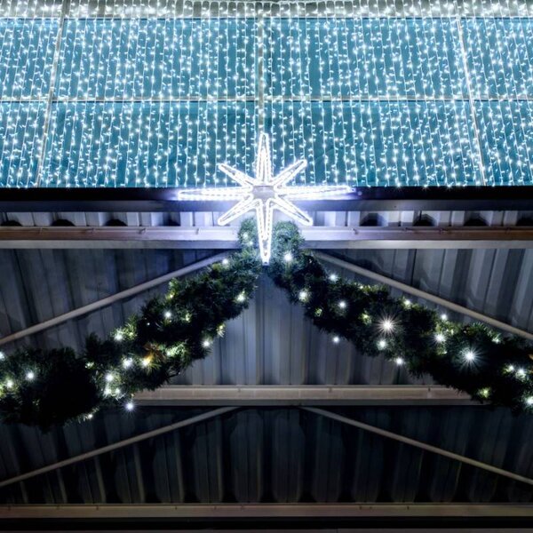 DECOLED Easy Fix LED světelný závěs venkovní, 100 × 300 cm, ledově bílá, 300 diod, bílý kabel, IP67, prodlužovací