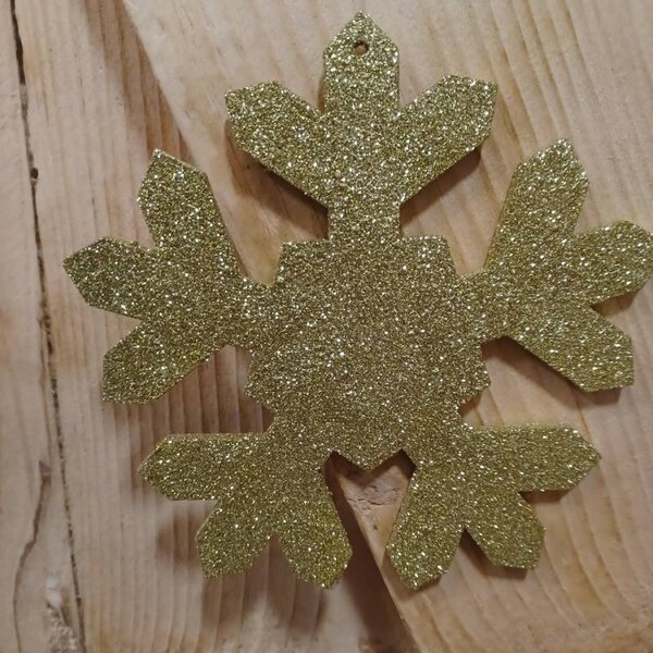 DECOLED Vánoční ozdoba vločka I, pr. 15 cm, zlatá, překližka, venkovní