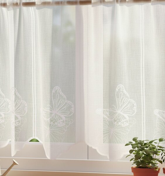 Forbyt Vitrážová záclona polyesterový batist 240829 MOTÝLCI, vyšívaná, s bordurou, bílá, výška 120cm (v metráži)