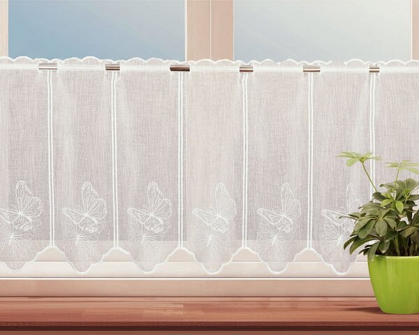 Forbyt Vitrážová záclona polyesterový batist 240829 MOTÝLCI, vyšívaná, s bordurou, bílá, výška 120cm (v metráži)