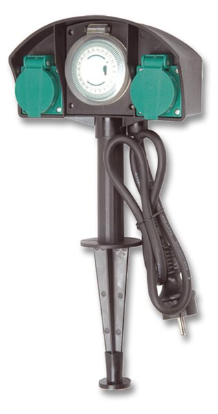 Ecolite XHWS-F06 Zahradní sloupek 2x zásuvka, hodiny