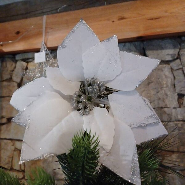 DECOLED Dekorace umělý květ, 23 cm, látka, bílý