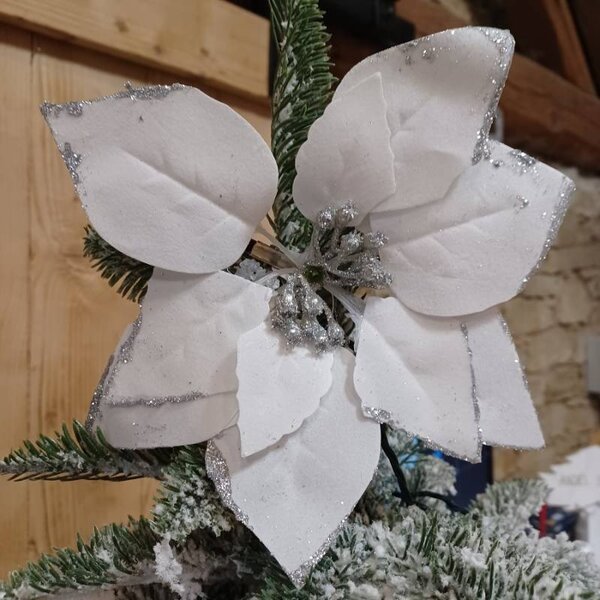 DECOLED Dekorace umělý květ, 23 cm, látka, bílý