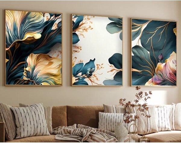 SADA 3x Obraz ve fotorámečku 50x70 cm rostliny