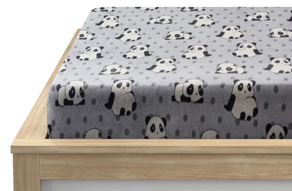 Prostěradlo mikroplyš PANDA 180x200 cm šedé