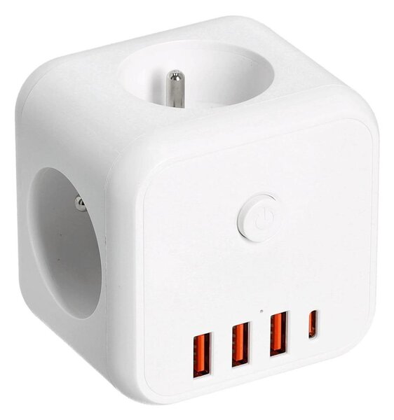 Rozbočovací zásuvka s vypínačem LINEA 3x230V + 4xUSB A/C bílá