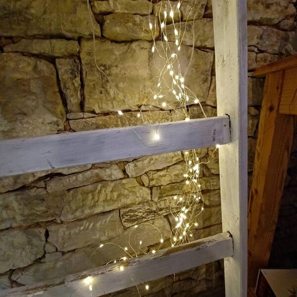 DECOLED LED světelný řetěz, kapičky, 10 pramenů × 2 m, teple bílá, 240 diod, stříbrný kabel, IP44, vč. zdroje