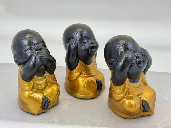 Dekorační sošky Buddhů „neslyším, nevidím, nemluvím“ – sada 3 ks