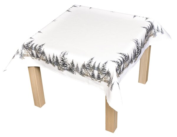 Forbyt kuchyňský ubrus vánoční CYH6059R, zasněžené chaloupky, bílo-zelená 85x85cm (čtverec)