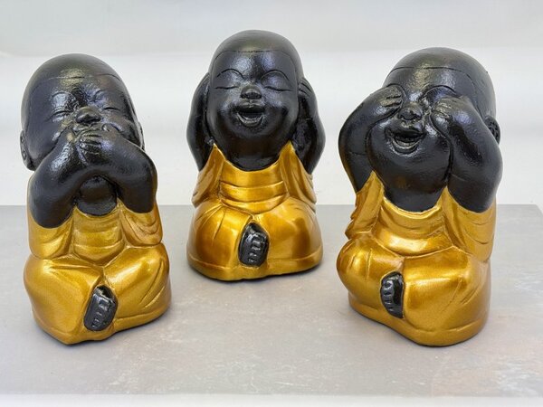 Dekorační sošky Buddhů „neslyším, nevidím, nemluvím“ – sada 3 ks