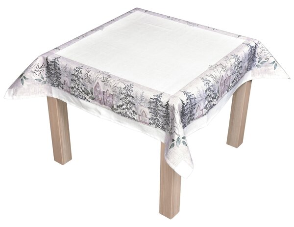 Forbyt kuchyňský ubrus vánoční CYH6064C, domečky, béžovo-zelená 85x85cm (čtverec)