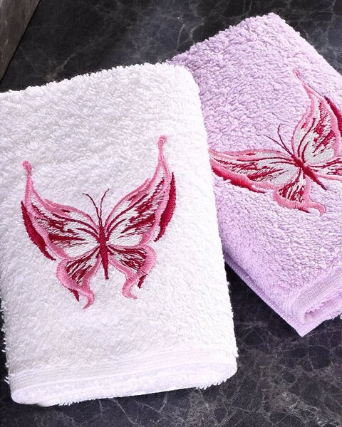 BedTex dárkový set froté ručníků MOTÝL, růžový s výšivkou, 30x50cm, 3ks