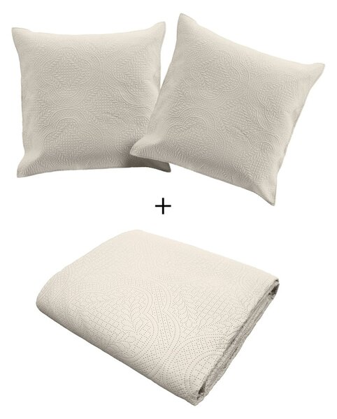 Krémový set přehozu a povlaku na polštář z mikrovlákna 240x260 cm Romane – douceur d'intérieur