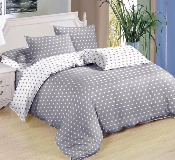 Bavlissimo 7-dílné povlečení puntíky bavlna/mikrovlákno oboustranné šedá bílá 140 x 200 na dvě postele