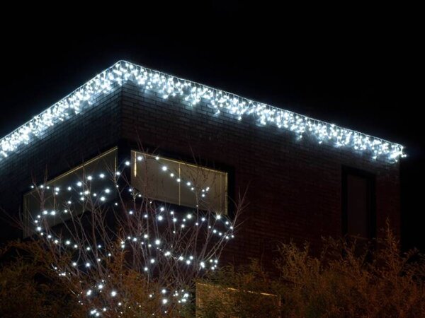 DECOLED Easy Fix venkovní LED rampouchy, světelné, 300 × 50 cm, ledově bílá, 114 diod, černý kabel, IP67, prodlužovací