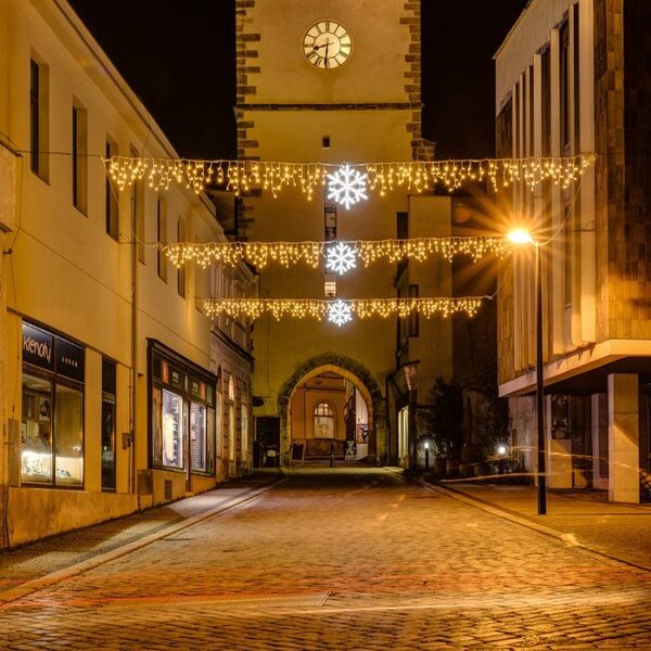 DECOLED Easy Fix venkovní LED rampouchy, světelné, 300 × 90 cm, teple bílá, 174 diod, bílý kabel, IP67, prodlužovací