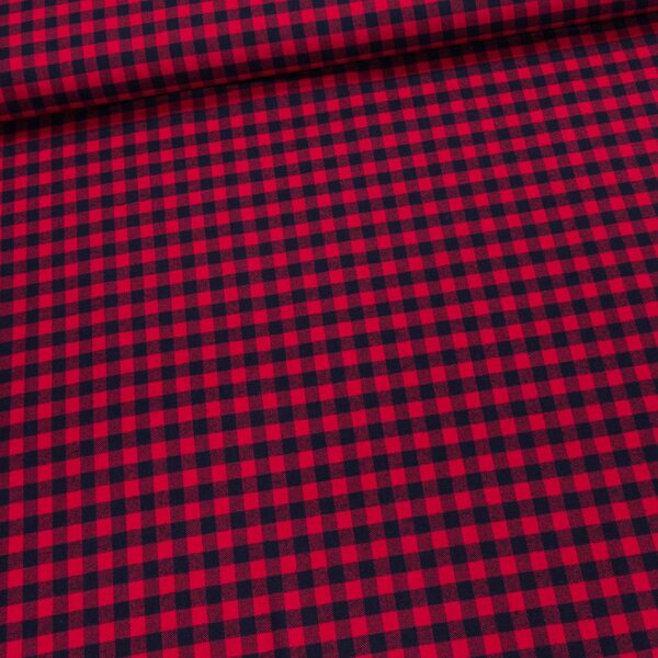 Flanel směsový tkaný / oboustranný, červeno-černá kostička, š.150cm (látka v metráži)