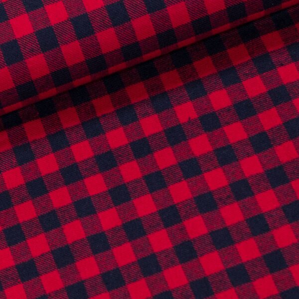 Flanel směsový tkaný / oboustranný, červeno-černá kostička, š.150cm (látka v metráži)
