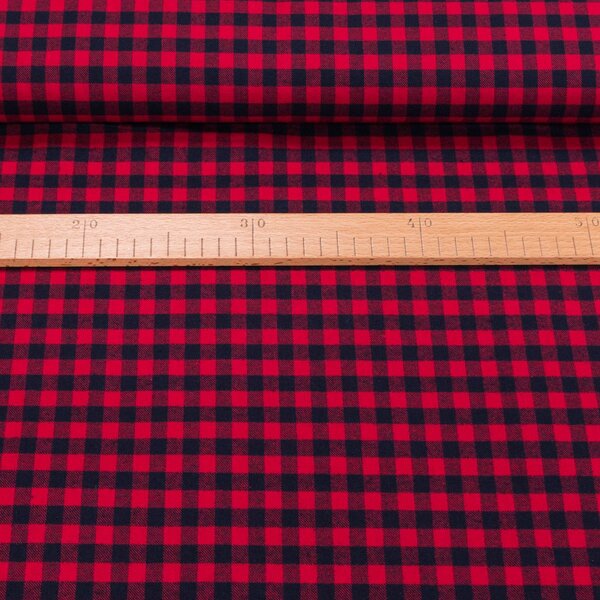 Flanel směsový tkaný / oboustranný, červeno-černá kostička, š.150cm (látka v metráži)