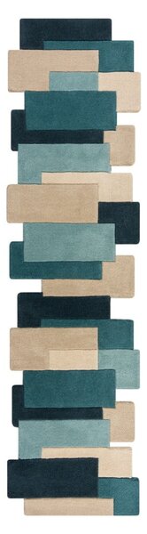 Modro-béžový vlněný koberec běhoun 230x60 cm Abstract Collage - Flair Rugs