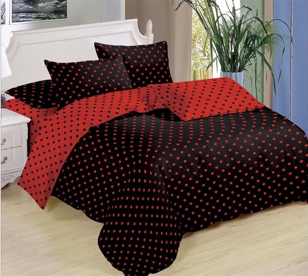 Bavlissimo 7-dílné povlečení puntíky bavlna/mikrovlákno černá červená 140x200 na dvě postele