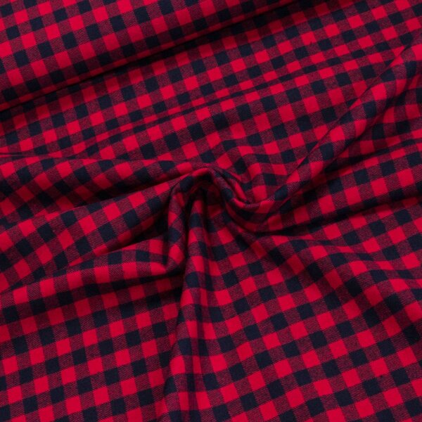 Flanel směsový tkaný / oboustranný, červeno-černá kostička, š.150cm (látka v metráži)