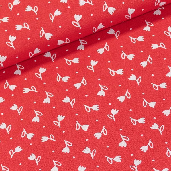 Bavlněné plátno 103000/13794 RED, bílé tulipánky na červené, š.140cm (látka v metráži)