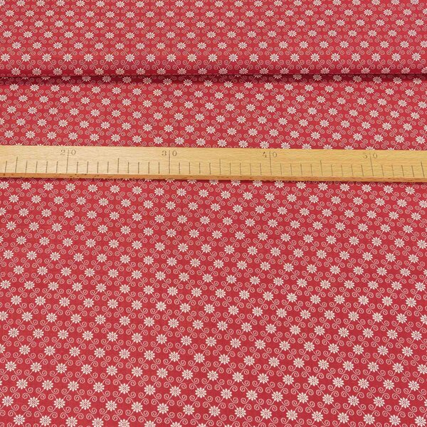 Bavlněné plátno 103000/13234 RED, bílé kvítky a spirálky na červené, š.140cm (látka v metráži)