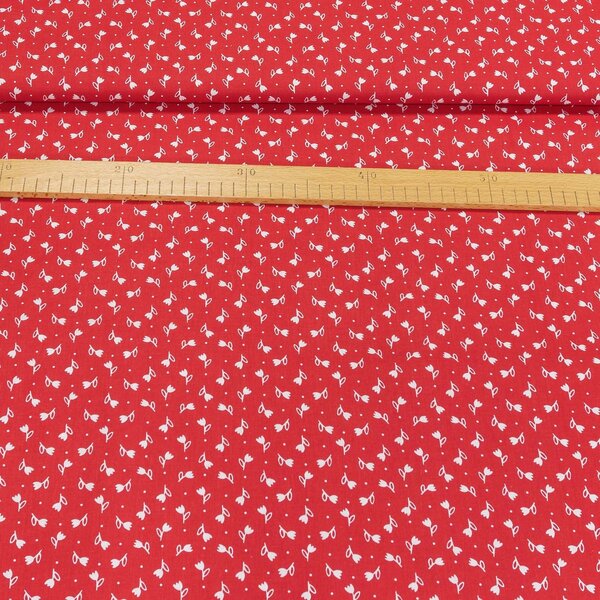 Bavlněné plátno 103000/13794 RED, bílé tulipánky na červené, š.140cm (látka v metráži)