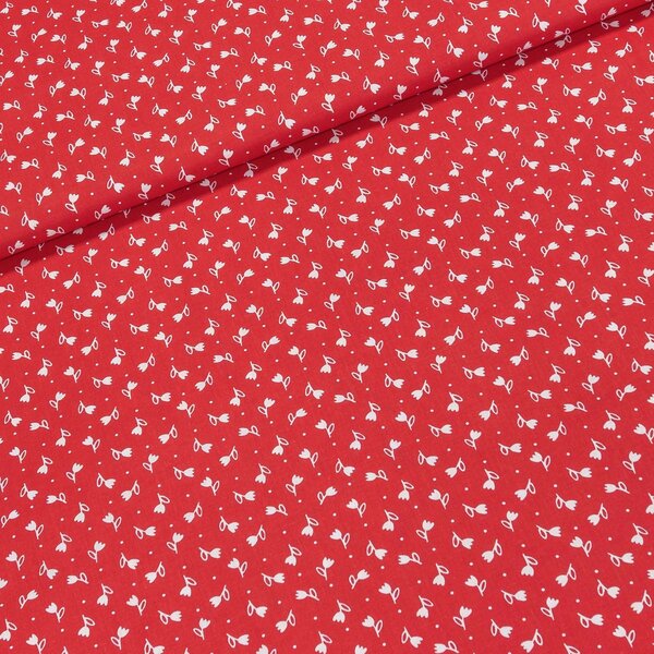 Bavlněné plátno 103000/13794 RED, bílé tulipánky na červené, š.140cm (látka v metráži)