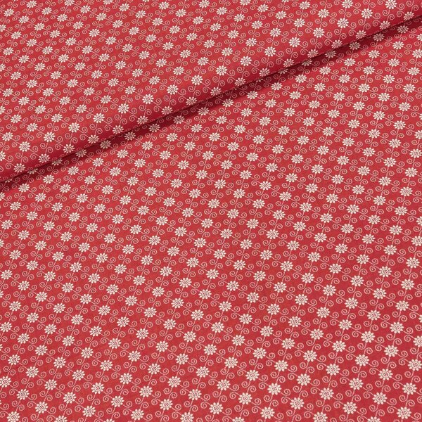Bavlněné plátno 103000/13234 RED, bílé kvítky a spirálky na červené, š.140cm (látka v metráži)