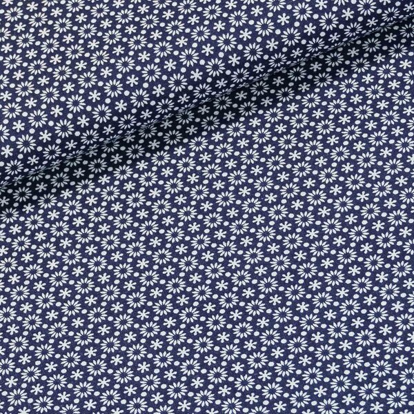 Bavlněné plátno 103000/2088 BLUE, bílé kvítky na tmavě modré, š.140cm (látka v metráži)