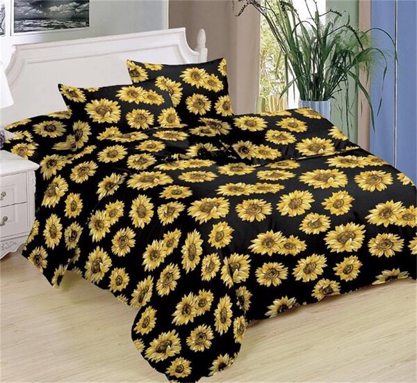 Bavlissimo 7-dílné povlečení slunečnice bavlna/mikrovlákno černá žlutá 140x200 na dvě postele