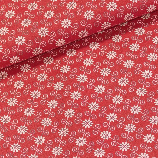 Bavlněné plátno 103000/13234 RED, bílé kvítky a spirálky na červené, š.140cm (látka v metráži)