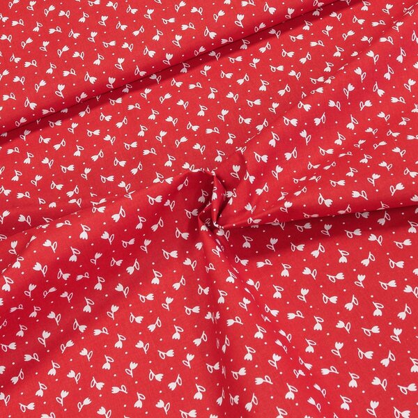 Bavlněné plátno 103000/13794 RED, bílé tulipánky na červené, š.140cm (látka v metráži)
