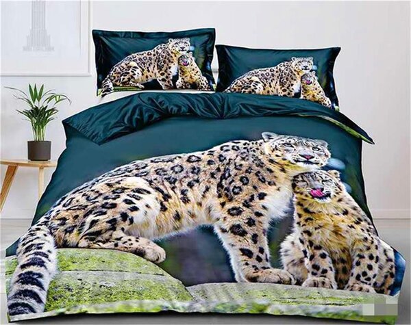 Bavlissimo Dvoudílné povlečení bavlna/mikrovlákno leopardi zelená 140x200, 70x90