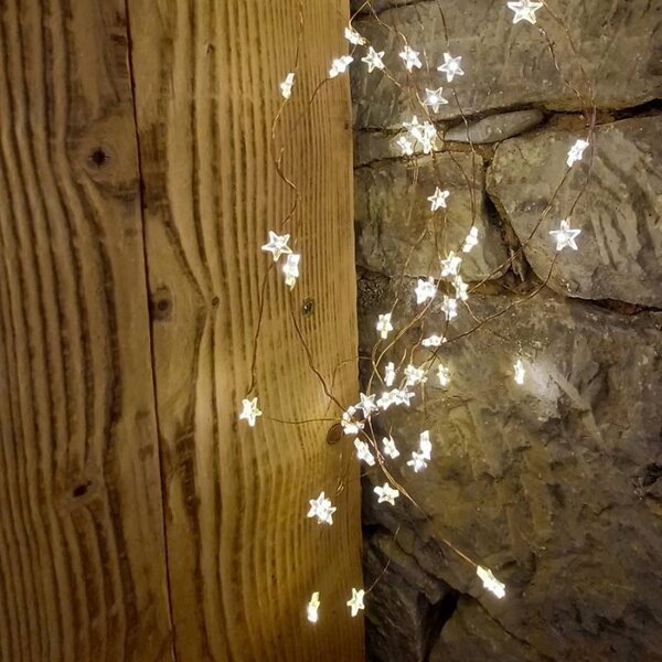 DECOLED LED světelný řetěz, hvězdičky, 12 pramenů × 1,5 m, venkovní, teple bílá, 180 diod, měděný kabel, IP44, vč. zdroje