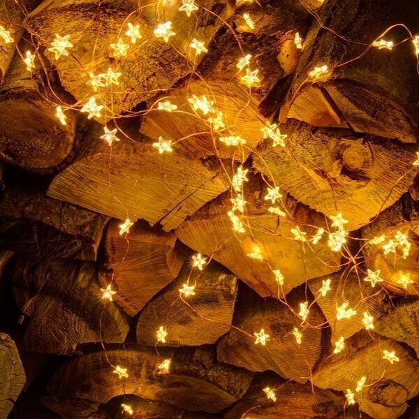 DECOLED LED světelný řetěz, hvězdičky, 12 pramenů × 1,5 m, venkovní, teple bílá, 180 diod, měděný kabel, IP44, vč. zdroje