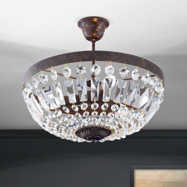 Orion DL 7-487/3-Křišť. lustr na tyči ARILA 3xE14/40W/230V pr.40 cm hnědá/patina