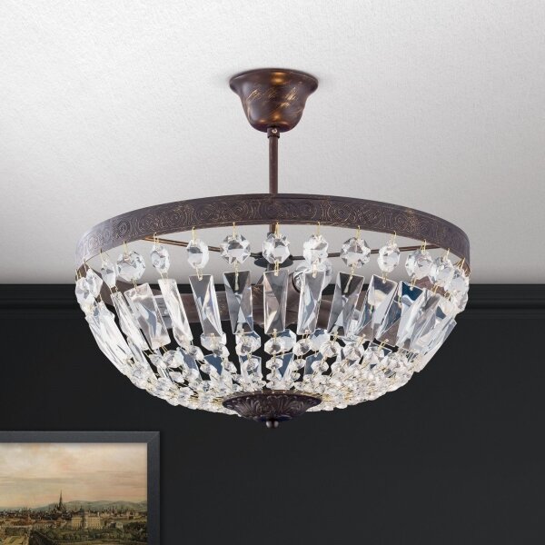 Orion DL 7-487/3-Křišť. lustr na tyči ARILA 3xE14/40W/230V pr.40 cm hnědá/patina