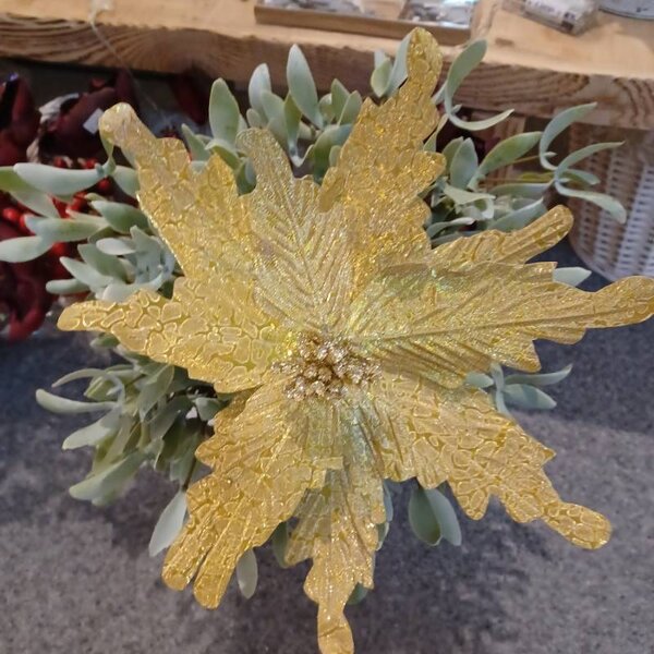 DECOLED Dekorace umělý květ zlatá, 29 cm