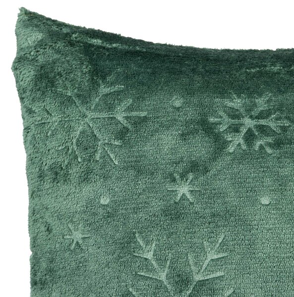 Avax dekorační polštářek mikroflanel vánoční QK-232, vytlačený vzor vločky, zelená, 45x45cm