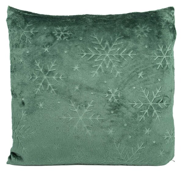 Avax dekorační polštářek mikroflanel vánoční QK-232, vytlačený vzor vločky, zelená, 45x45cm