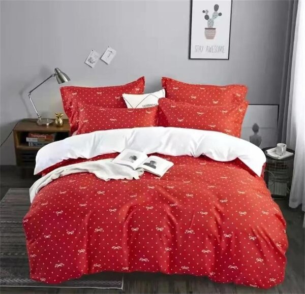 Bavlissimo 7-dílné povlečení mašličky červená 140x200 na dvě postele