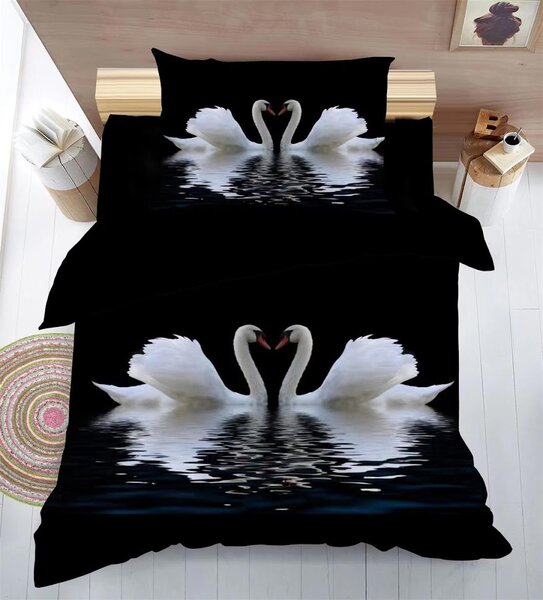 Bavlissimo 2-dílné povlečení labutě 3 D bílá černá 140x200 na jednu postel