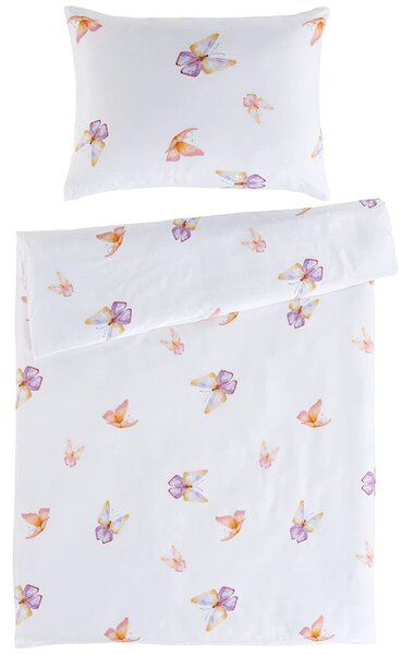 BedTex povlečení FLUTTER motýlci, bílé, bavlněný satén, 140x200cm + 70x90cm