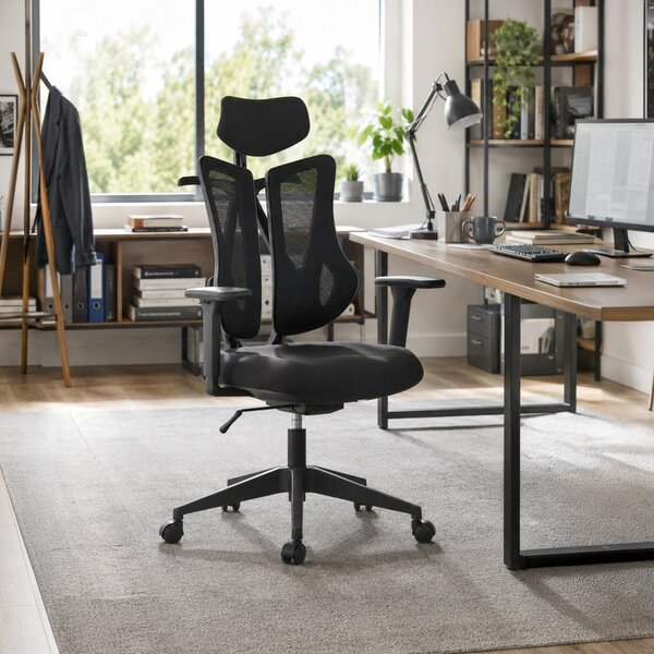 Kancelářská ergonomická židle MORA — síť / látka, černá
